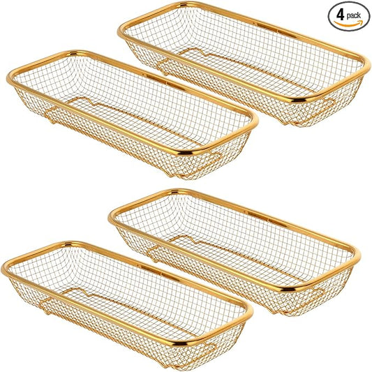 4-Pack Gold Flatware Organizer - Sturdy Mesh Design, Dishwasher-Safe & Easy-Clean Utensil Holder, Silverware Container Drawer Storage