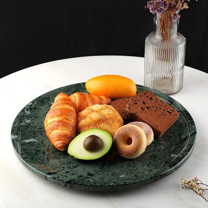 Marble Lazy Susan, 16 in Lazy Susan Turntable Organizer for Cabinet Pantry Kitchen Countertop Fridge Bathroom Makeup Vanity Countertop, Detachable Lazy Susan Organizer, Green