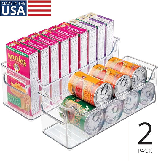 iDesign Stackable Plastic Pantry Bin with Handles for Cabinets or Fridge, Set of 2, Clear, Made in USA
