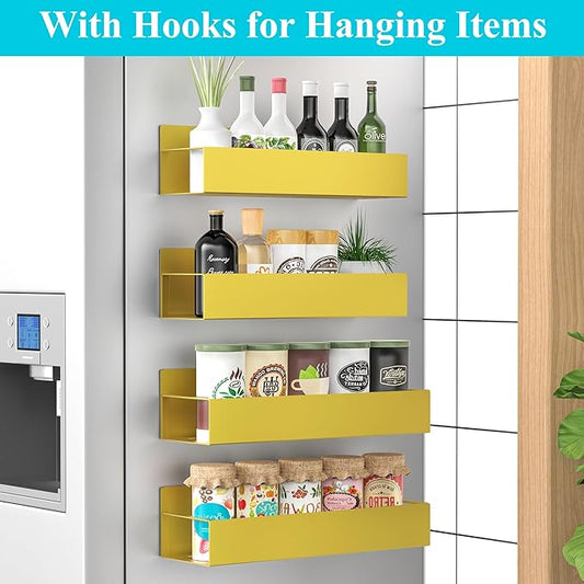 4 Pack Magnetic Spice Storage Rack Organizer for Refrigerator and Oven, Gold Fridge Organizers and Storage