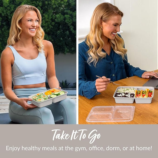 Bentgo 20-Piece Lightweight, Durable, Reusable BPA-Free 3-Compartment Containers - Microwave, Freezer, Dishwasher Safe - Stone Gray