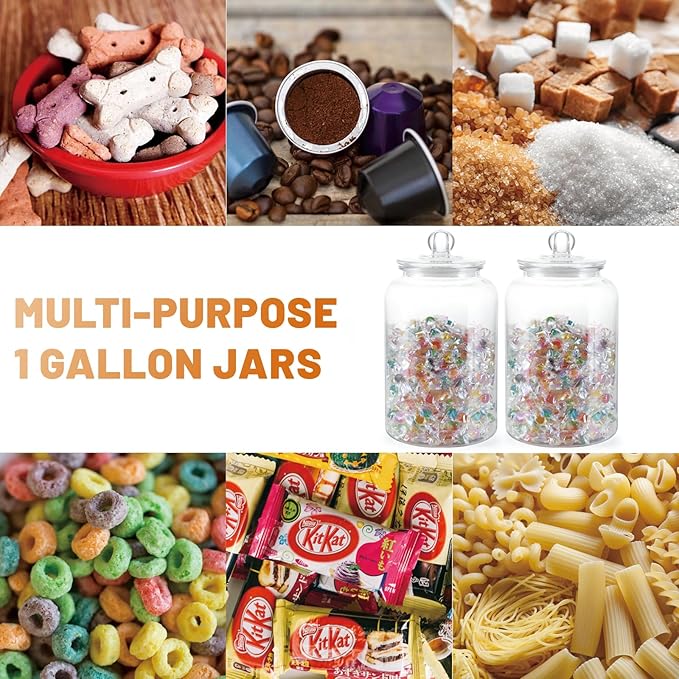2 Pack 1 Gallon Plastic Cookie Jars, Unbreakable Apothecary Jars with Airtight Lids, Food Storage Canisters for Flour, Sugar, Candy