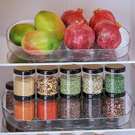 Voova Lazy Susan Turntable Organizer for Refrigerator, 360° Rotating Fridge Organizers and Storage,Rectangle Condiment Organizer Rack for Fridge,Cabinet, Kitchen, Pantry, Countertop, Clear (2 Pack)