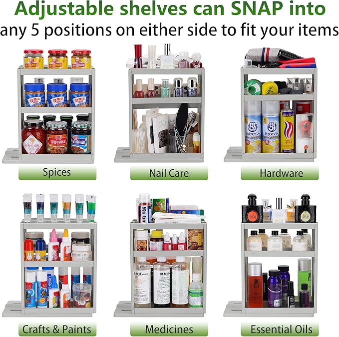 Spice Rack Organizer 3 tier Seasoning Holder, Pull and Rotated Storage Cabinet for Kitchen Bathroom Countertop 10.8”H x 5.8”W x 10.4”D (Advance Gray)
