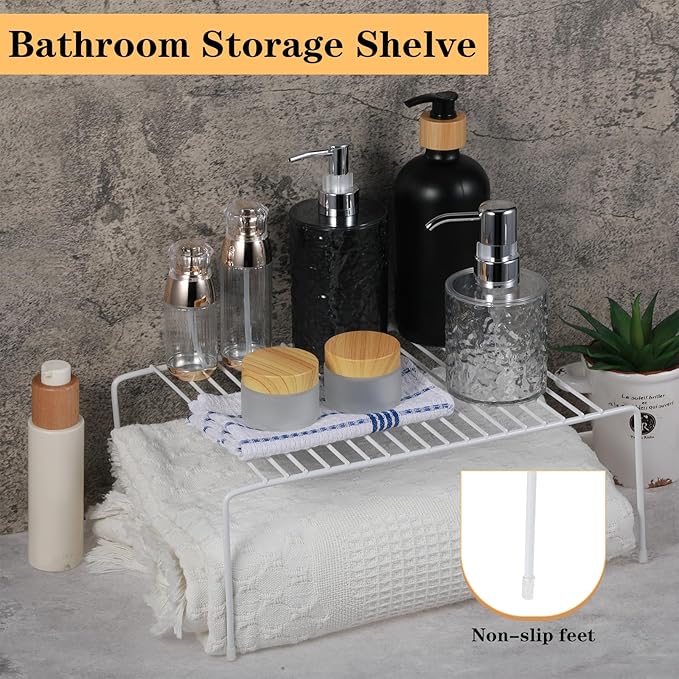 Kitchen Cabinet Organizer Expandable Storage Shelves Cupboard Spice Shelf Rack with Scratch Resistant Feet Metal Kitchen Counter Shelf Freezer Shelf Rack for Counter Pantry Dish Spice
