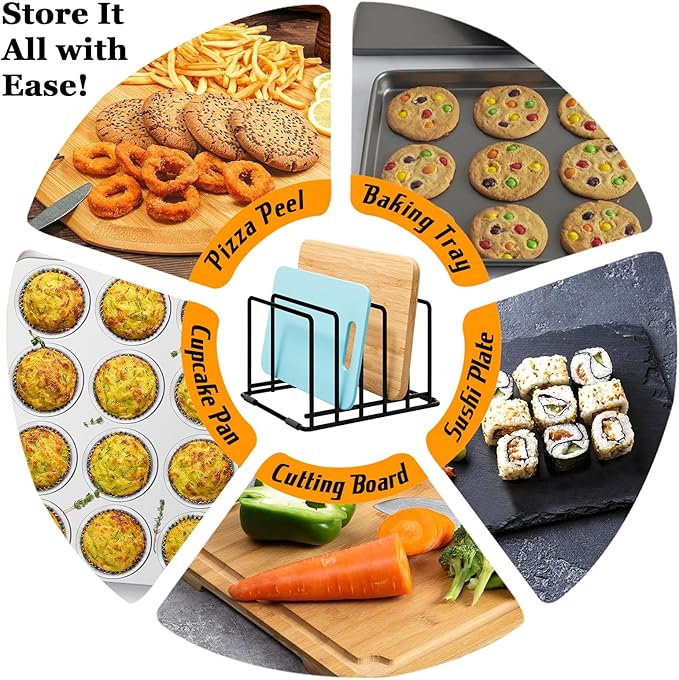 Kitchen Pan Organizer and Pot Rack, 5-Slot Steel Holder for Thin Pans, Baking Trays, and Cutting Boards - Space-Saving Storage