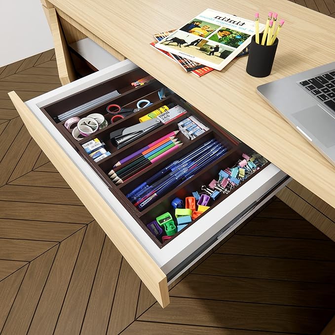 Utopia Kitchen Expandable Drawer Organizer, Adjustable Kitchen Drawer Organizer, Bamboo Drawer Dividers Organizer for Kitchen, Silverware, Flatware, Living Room (Brown, 6-8 Compartment (1-Pack))