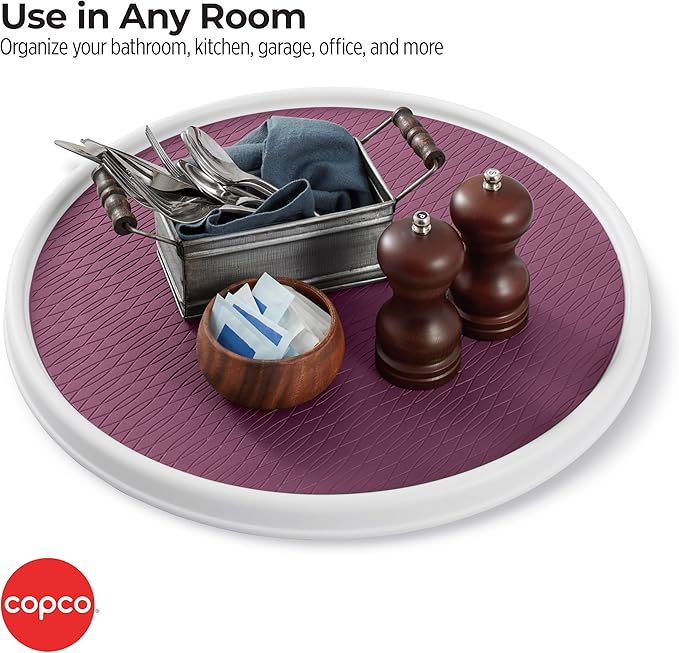 Copco Non-Skid Pantry Cabinet Lazy Susan Turntable, 18-Inch, White/Purple