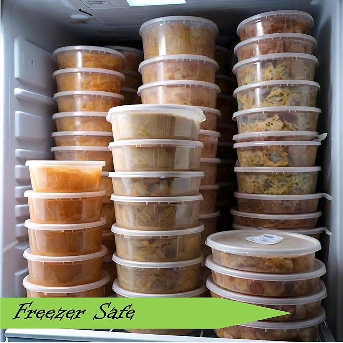 Mr Miracle Deli Containers with Lids - 48 Pack of 16 oz Clear Airtight Reusable Plastic Food and Multi-Purpose Containers - Microwave, Freezer, and Dishwasher Safe