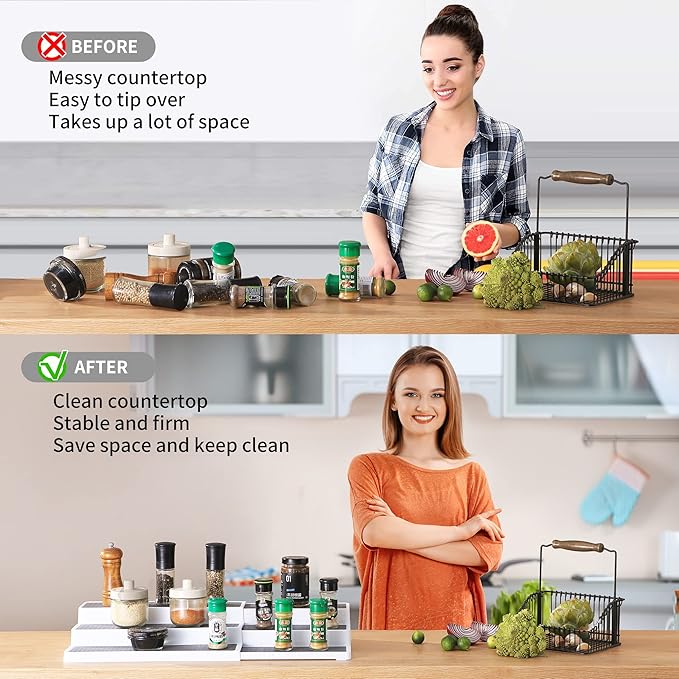 3-Tier Spice Racks Organizer for Cabinet,Non Skid Spice Rack for Countertop,Kitchen Expandable Seasoning Shelving Organizer Spice Storage for Inside of Cabinet