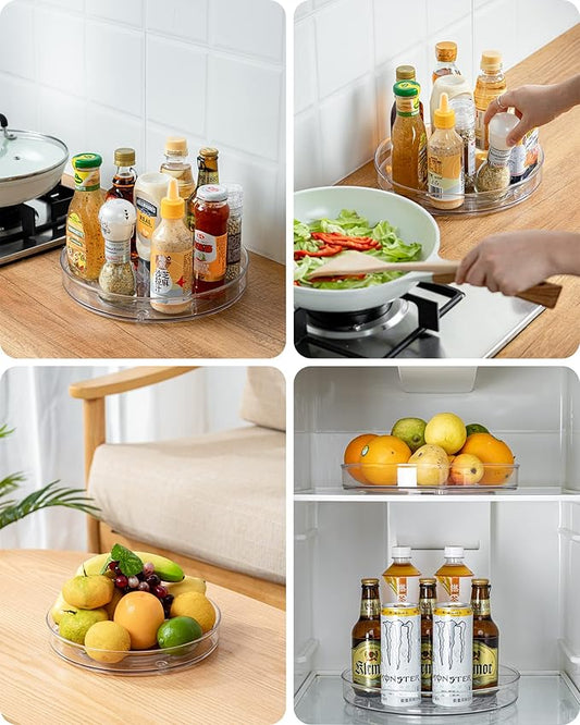 Roninkier Clear Lazy-Susan Turntable Cabinet-Organizer – 2-Pack 11-Inch Lazy Susan Spice Rack Storage for Fridge Refrigerator Pantry