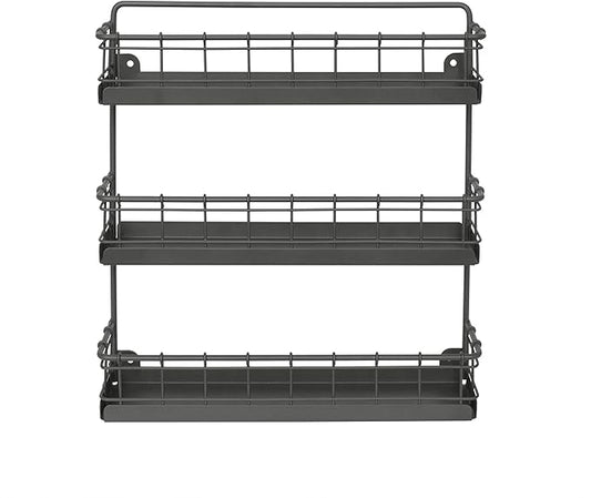 Spectrum Diversified Storage for Kitchen, Pantry, Cabinet, Industrial Gray Vintage Wall-Mount 3-Tier Spice Rack, Large
