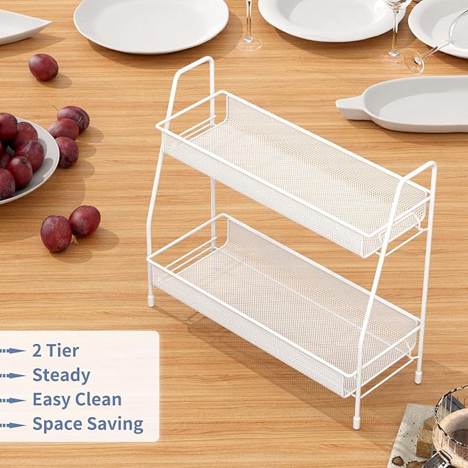 EKNITEY Bathroom Countertop Organizer Rack - 2 Tier Counter Spice Rack Metal Makeup Rack Small Perfume Vanity Organizer for Sink/Bedroom/Living room/Kitchen/Office
