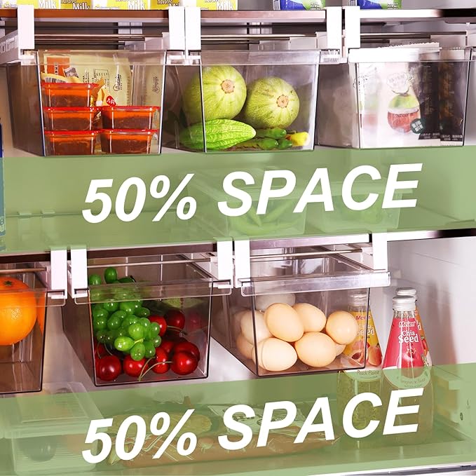 Yatmung 2 Pack Extra-Large Deli Drawer Organizer for Refrigerator Pull Out - Fridge Organization Bin for Meat, Cheese, Produce - Sliding Storage Containers