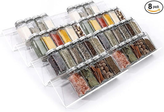 MIUKAA Clear Acrylic Spice Drawer Organizer, 4 Tier- 2 Set Expandable From 9" to 18" Seasoning Jars Drawers Insert, Kitchen Spice Rack Tray for Drawer/Countertop (Jars not included)