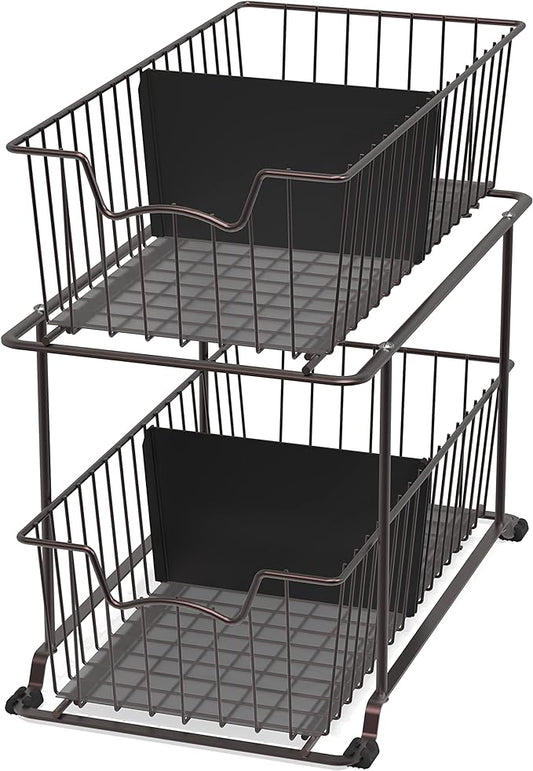 SimpleHouseware 2 Tier Cabinet Wire Basket Drawer Organizer, Brown
