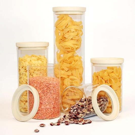 Urban Green Glass Food Storage Jar with Glass Lid, Food Canister Set with Airtight Lids, Pantry Jars for Kitchen Organization, Glass Food Storage Containers in Set of 5