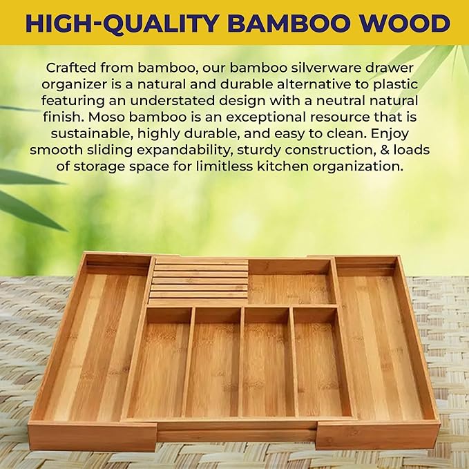 NEW Supplier: Bamboo Wood Drawer Organizer, Silverware Drawer Organizer, Kitchen Drawer Organizer with Drawer Dividers and removable knife block. – 12.75-22 x 17 x 2 In (Brown)
