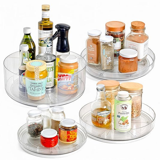 NOSTALGIQ 4-Pack Lazy Susan Organizer | Rotating Pantry Organizers and Storage | Clear Lazy Susan for Table Top, Cabinet Organizer, Perfume Organizer, Spice Rack Organizer (9", 10", 11", 12")