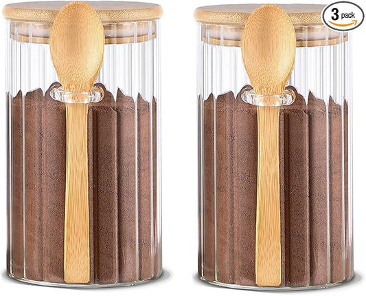 25 FL OZ Airtight Glass Jars with Bamboo Spoons Lids Overnight Oats Container Decorative Coffee Bar Food Storage Jar Cereal Nuts Salts Coffee Tea Flour Sugar Container Spice Jars (2Pack)