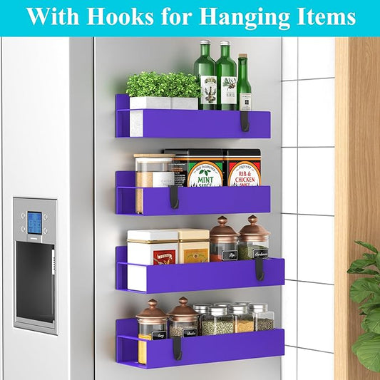 4 Pack Magnetic Spice Storage Rack Organizer for Refrigerator and Oven, Purple Fridge Organizers and Storage