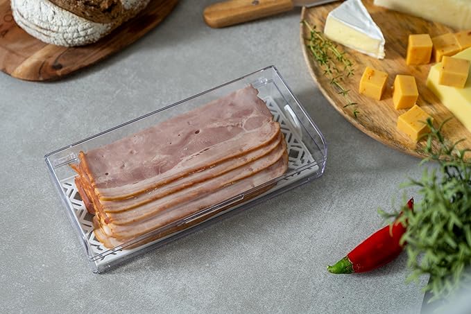 Deli Keeper | Fridge Storage Container with Hinged Lid and Removable Tray | Small Cold Cuts Organizer | Dishwasher Safe | Made in USA