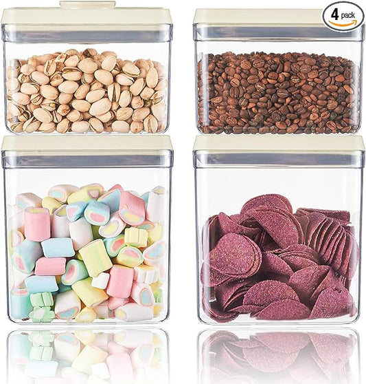 Airtight Food Storage Containers with Pop Top Lids, 4 Pcs BPA Free Plastic Dry Food Canisters for Kitchen Pantry Organization Cereal Flour and Sugar, (2.3qt+1.3qt)*2