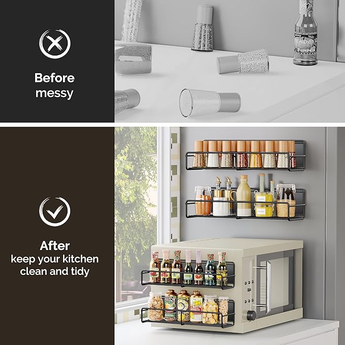6 Pack Magnetic Spice Rack Organizer, Space Saver for Refrigerator and Whiteboard, Metal Fridge Shelf for Kitchen and Classroom, Black