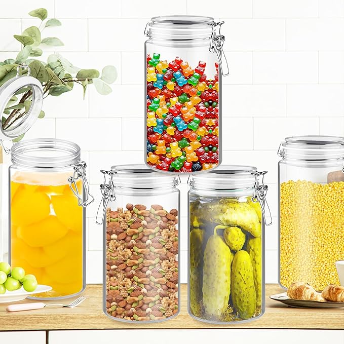 2 Pack 50OZ/1500ml Plastic Storage Containers with Lids Large Plastic Jar with Locking Clamp Acrylic Canisters For Nuts Sugar Coffee Candy Cookie Spices And More