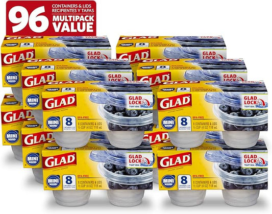 Glad Food Storage Containers, Mini Round (4 Oz) | Small Food Storage Containers for Snacks and Single Serving Use | Glad Food Containers , 8 Count (Pack of 12)