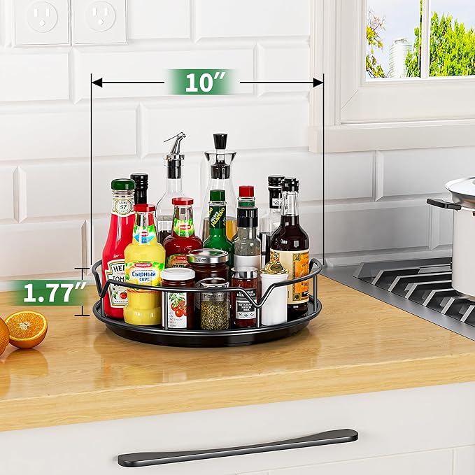 Lazy Susan Turntable Organizer, 10 Inch Metal Lazy Susan for Refrigerator, Cabinet, Kitchen, Pantry, Dining Table, Countertop, Vanity, Black