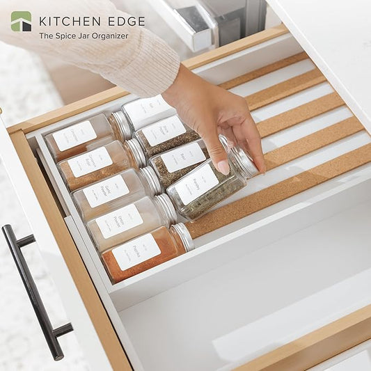Spice Drawer Organizer with Expandable Storage. Holds up to 15 Spice Jars (Not Included), Non-Slip Feet, Kitchen Accessory Storage, 100% Sustainable Bamboo Wood (White Bamboo)