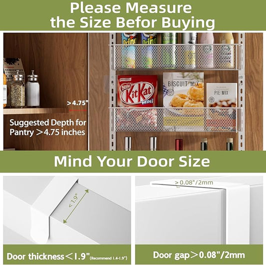 Over The Door Pantry Organizer, 8-Tier Metal Hanging & Wall Mount Spice Rack Organizer