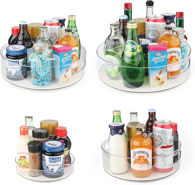 KAGUYA 4 Pack Lazy Susan Organizer, Non-Skid Turntable Organizer for Cabinet, Pantry, Kitchen, Office Countertop, Refrigerator, Cupboard, Bathroom, Clear Organizer Rotating, 8/10/11/12 inch