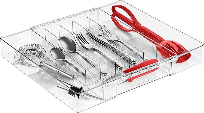Sorbus Silverware Organizer – Expandable Kitchen Drawer Organizer, Non Slip Adjustable Utensil Organizer, Cutlery Tray for Forks, Knives, Spoons – Multipurpose Flatware and Kitchen Storage Solution
