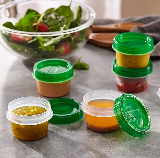 PLASTICPRO 6 Pack Twist Cap Food Storage Containers with Green Screw on Lid- 4 oz Reusable Meal Prep Containers - Small Freezer Containers Microwave Safe Green Plastic Food Storage