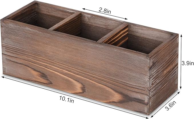 Wooden Silverware Organizer, 3 Spacious Compartments Cooking Spatula Holder, Silverware Storage Kitchen Utensil Flatware Caddy