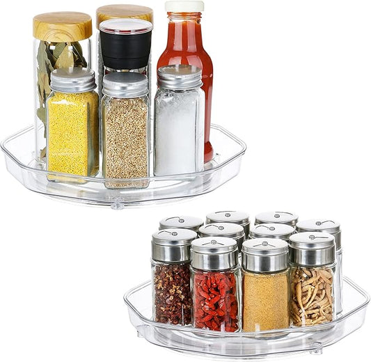 Clear Lazy Susan Organizer, BS ONE 2 Pack 9 Inches Turntable Lazy Susan Spice Rack for Cabinets Kitchen, Countertop, Bathroom, Makeup, Pantry Organization and Storage