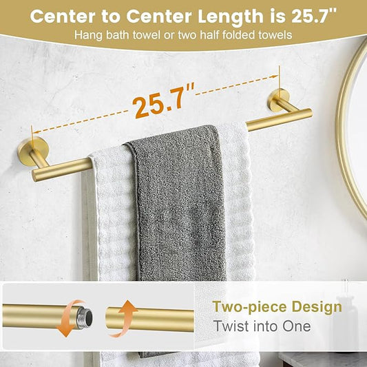 YACVCL 10 Pieces Bathroom Hardware Set Gold, 27.5 Inch Bathroom Towel Holder Set SUS304 Stainless Steel Towel Bar Set Wall Mounted Brushed Gold Bathroom Accessories Set