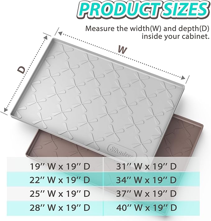 SIKADEER Waterproof Under Sink Mat 19" x 19", Silicone Mat Kitchen Cabinet Liner and Drawer Shelf, Sink Protector for Bathroom Organizers and Storage, Flexible Sink Drip Tray