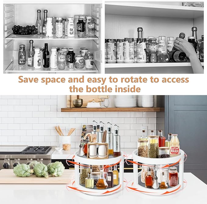 2PCS Non-Skid Cabinet Lazy Susan Turntable 10 Inch, 360 Degree Rotating Kitchen Spice Rack Spinning 2 / Two Tier Lazy Susan Turntable Organizer, Pantry Countertop Vanity Bathroom Display Stand