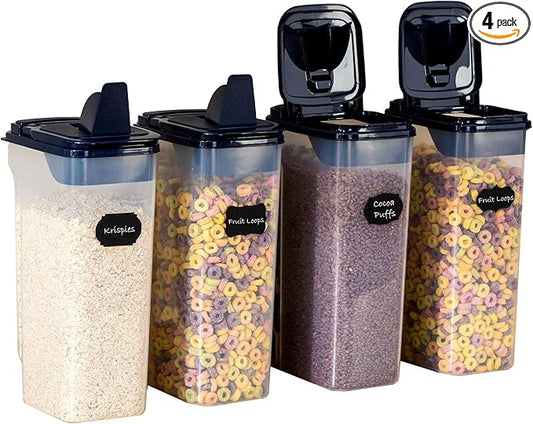 Chef's Path Airtight Food Storage Containers - Pack of 4 (4L/135.3oz) - MULTISPOUT Design for Kitchen & Pantry - BPA-Free Cereal Containers with Bigger Spout Mouth for Easy Pouring