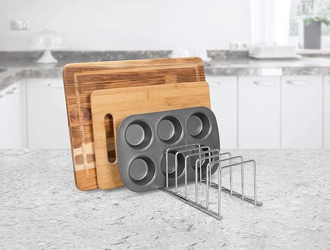 Pot Lid Holder, Stainless Steel Kitchen Organizer Rack Rest, Storage Cutting Boards, Bakeware, Pots & Pans, Serving Trays, Reusable Containers in Cabinet Pantry on Countertop