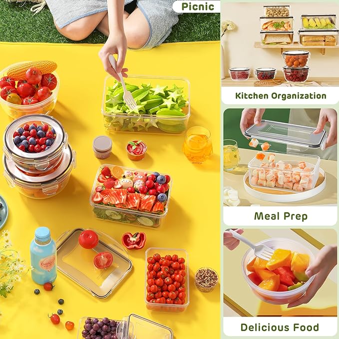 46 PCS Food Storage Containers with Lids Airtight (23 Lids &23 Containers) - Leakproof Meal-Prep Containers for Kitchen Storage