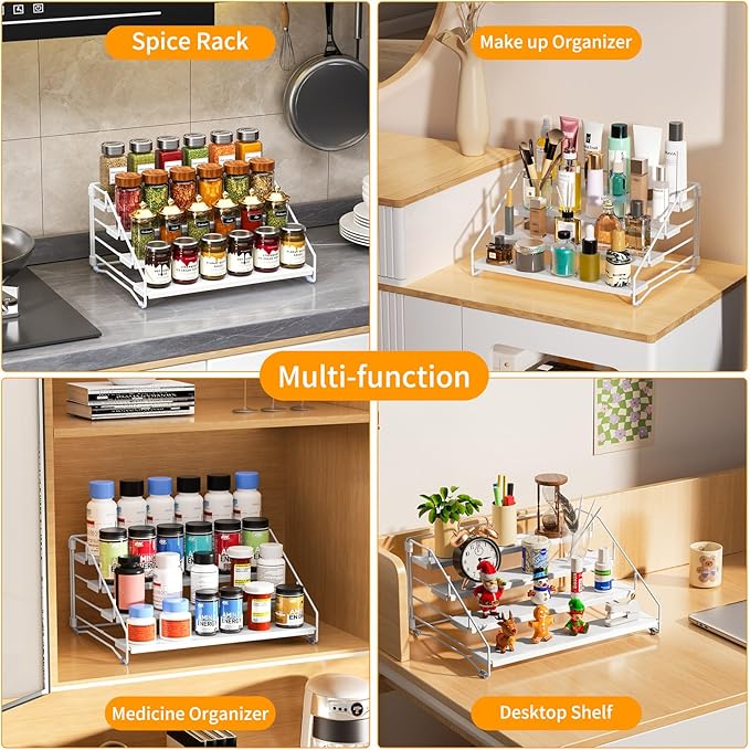 RCHYFEED Spice Rack Organizer for Cabinet, 4 Tier Spice Organization for Cabinet Adjustable Step Storage,Tierd Spice Rack Seasoning Organizer for Kitchen Countertop Pantry, Metal(1 Pack)