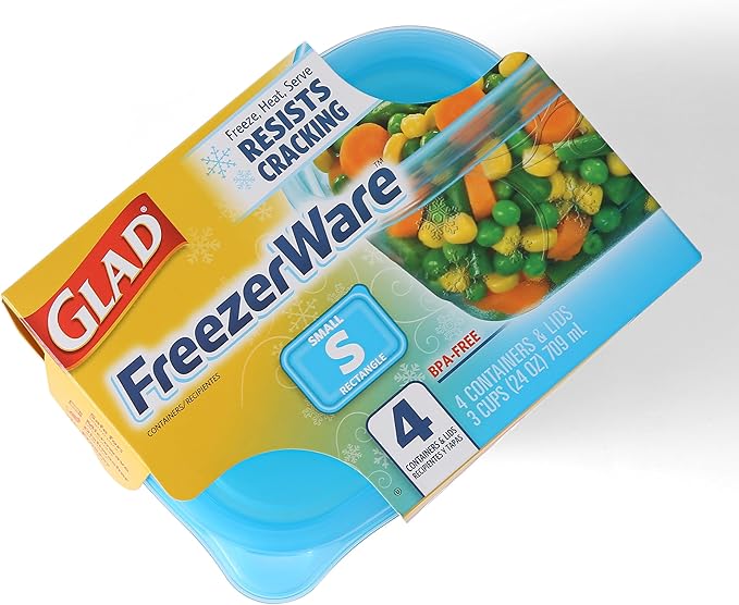 Gladware Freezerware Food Storage Containers | Small Food Storage Containers, Small Containers in Rectangle Shape Hold up to 24 Ounces of Food, 4 Count Set
