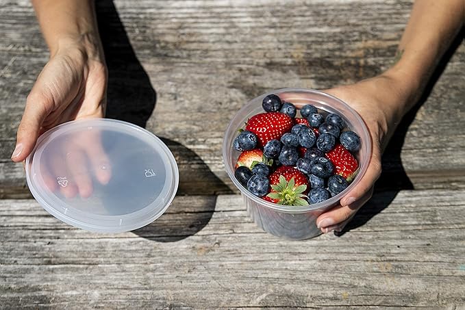 Deli Plastic Food Containers with Airtight Lids [50 Sets], Leakproof Slime Small Combo Pack [Reusable, Storage, Disposable, Meal Prep, Soup, Microwaveable & Freezer Safe] (32oz)