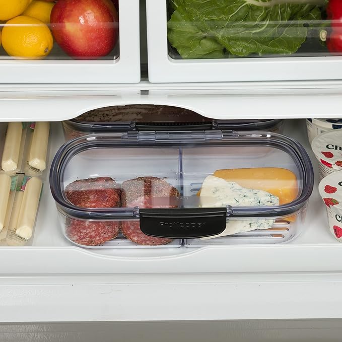 Progressive Prokeeper + Deli Storage Set: Air-Tight Silicone Sealed Containers w Grooved Bottom, Dry Erase Lid, BPA-Free, Stackable, Keeps Meats & Cheeses Fresh Longer, PKS-710C Split Deli 1.6L
