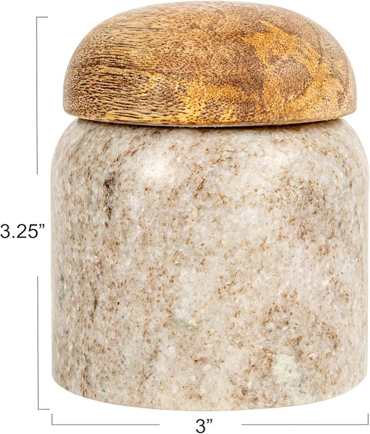 Creative Co-Op Modern Marble Canister with Wood Lid, Natural