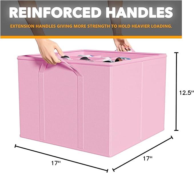 SpaceAid Shoe Organizer for Closet, 2 Pack Foldable Shoe Storage Containers Baskets Boxes Bins w/Adjustable Dividers, Fits 16-32 Pairs, Pink